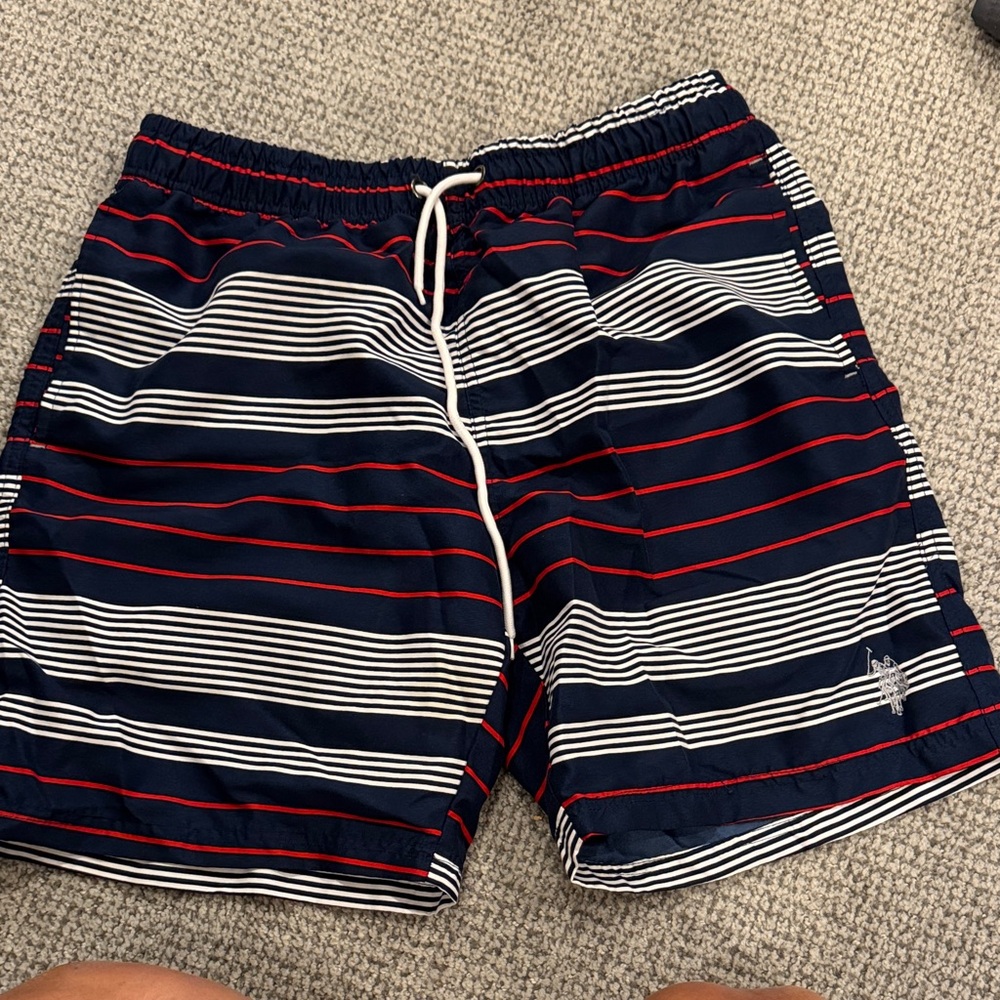 Polo Ralph Lauren Navy and Red Striped Swim Trunks